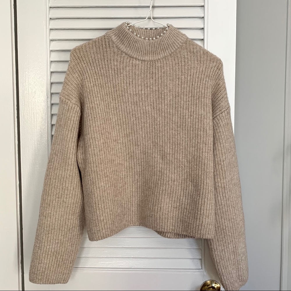 H&M Pearl Neck Tan Sweater (Like New)